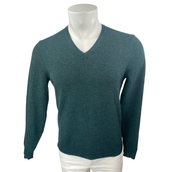 Uniqlo 100% Cashmere Mens Green V-neck Long Sleeve Knit Sweatshirt Sweater Top S - Picture 1 of 4